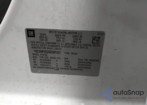 2016 Chevrolet Silverado 1500 Custom z USA, uszkodzony, nr VIN 1GCVKPEC2GZ365023